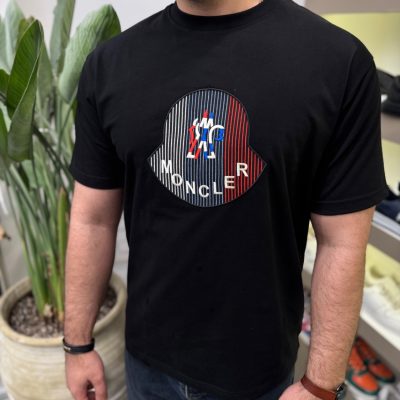 تیشرت یقه گرد MONCLER پارچه نخ پنبه گلدوزی شده مناسب استایل روزمره کپ اسلیم