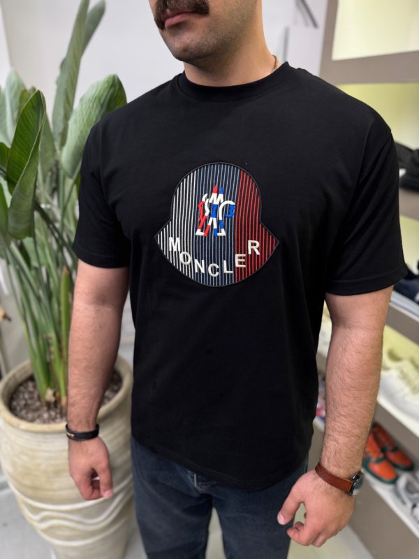 تیشرت یقه گرد MONCLER پارچه نخ پنبه گلدوزی شده مناسب استایل روزمره کپ اسلیم